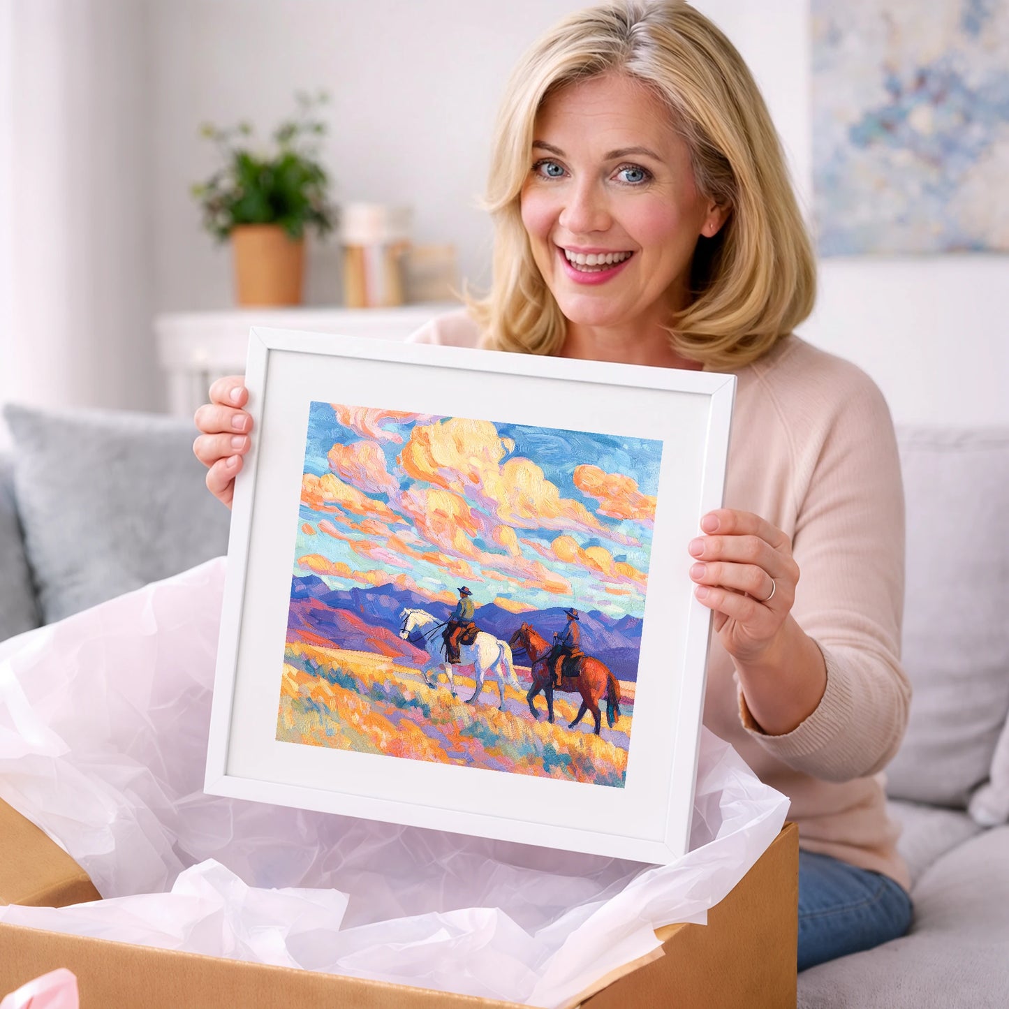 Painted Horizon Riders - horse landscape art gift idea for horse lovers