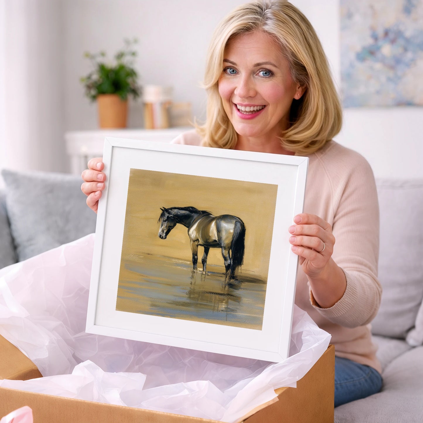 Reflection in Ochre - horse portrait art gift idea for horse lovers