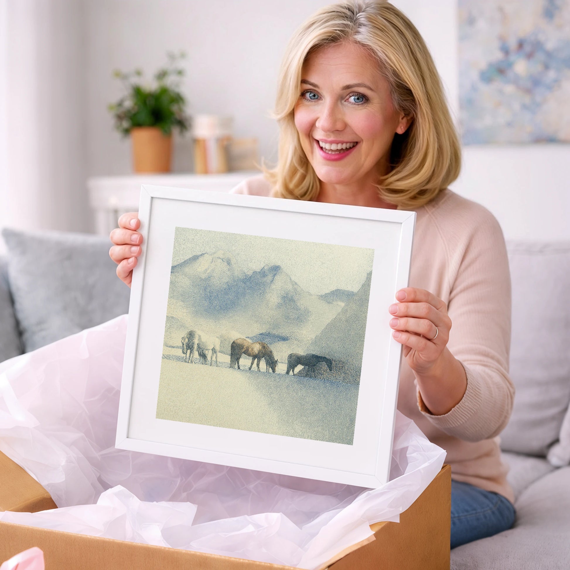Tranquil Mountain Pasture - horse landscape art gift idea for horse lovers