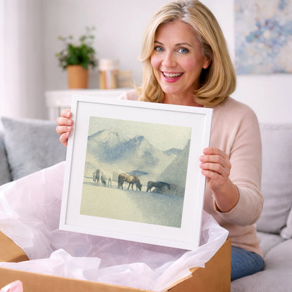 Tranquil Mountain Pasture - horse landscape art gift idea for horse lovers