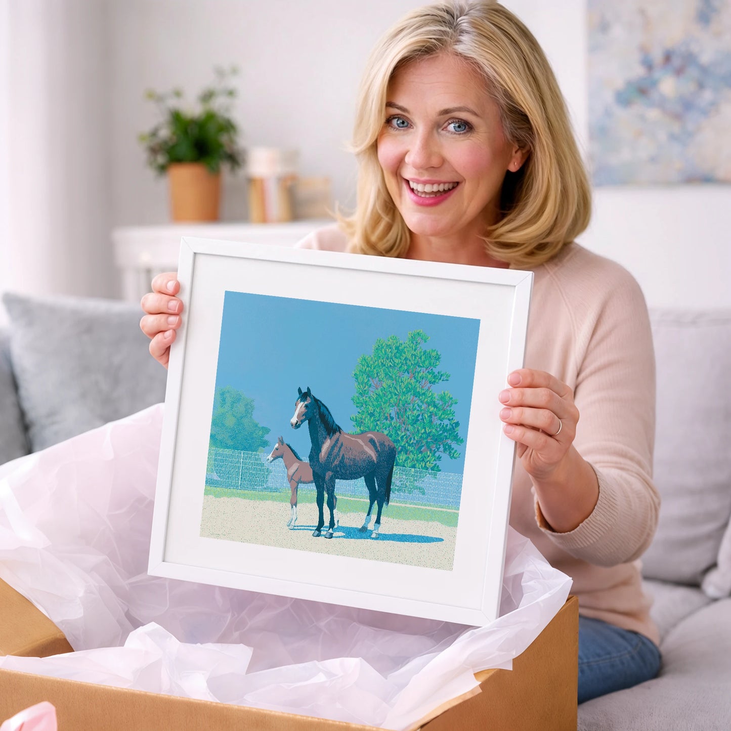 Summer Paddock Serenity - mare & foal art gift idea for horse lovers
