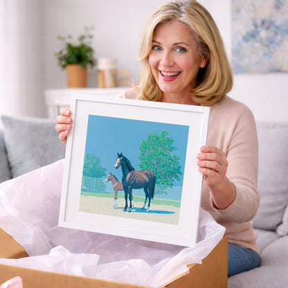 Summer Paddock Serenity - mare & foal art gift idea for horse lovers