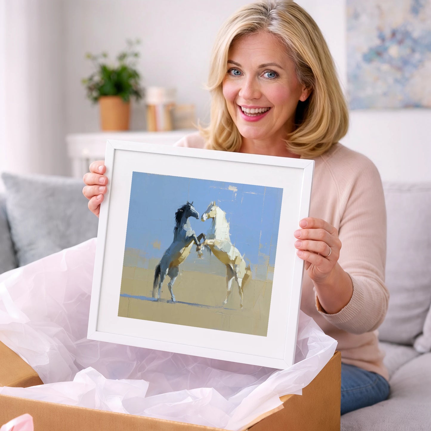 Sunlit Sparring - wild horses art gift idea for horse lovers