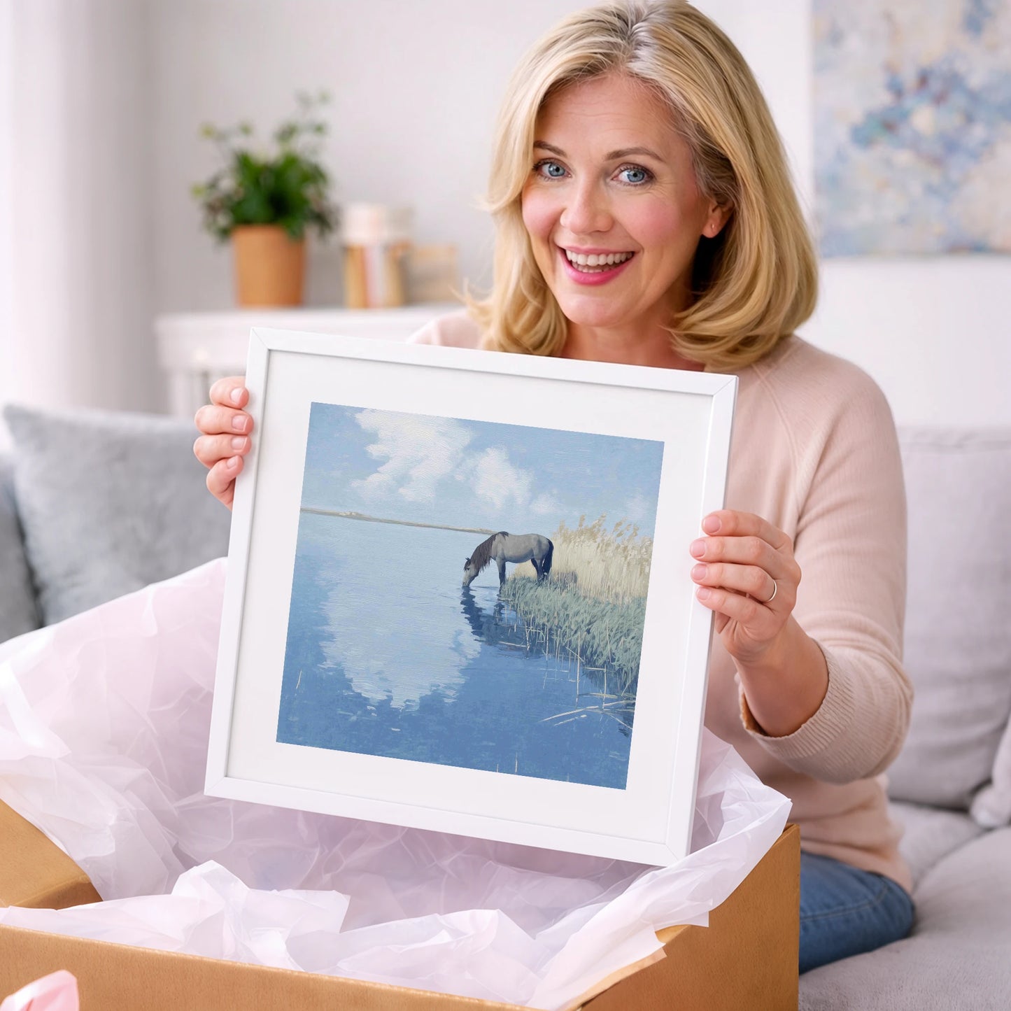 The Quiet Shallows - horse landscape art gift idea for horse lovers