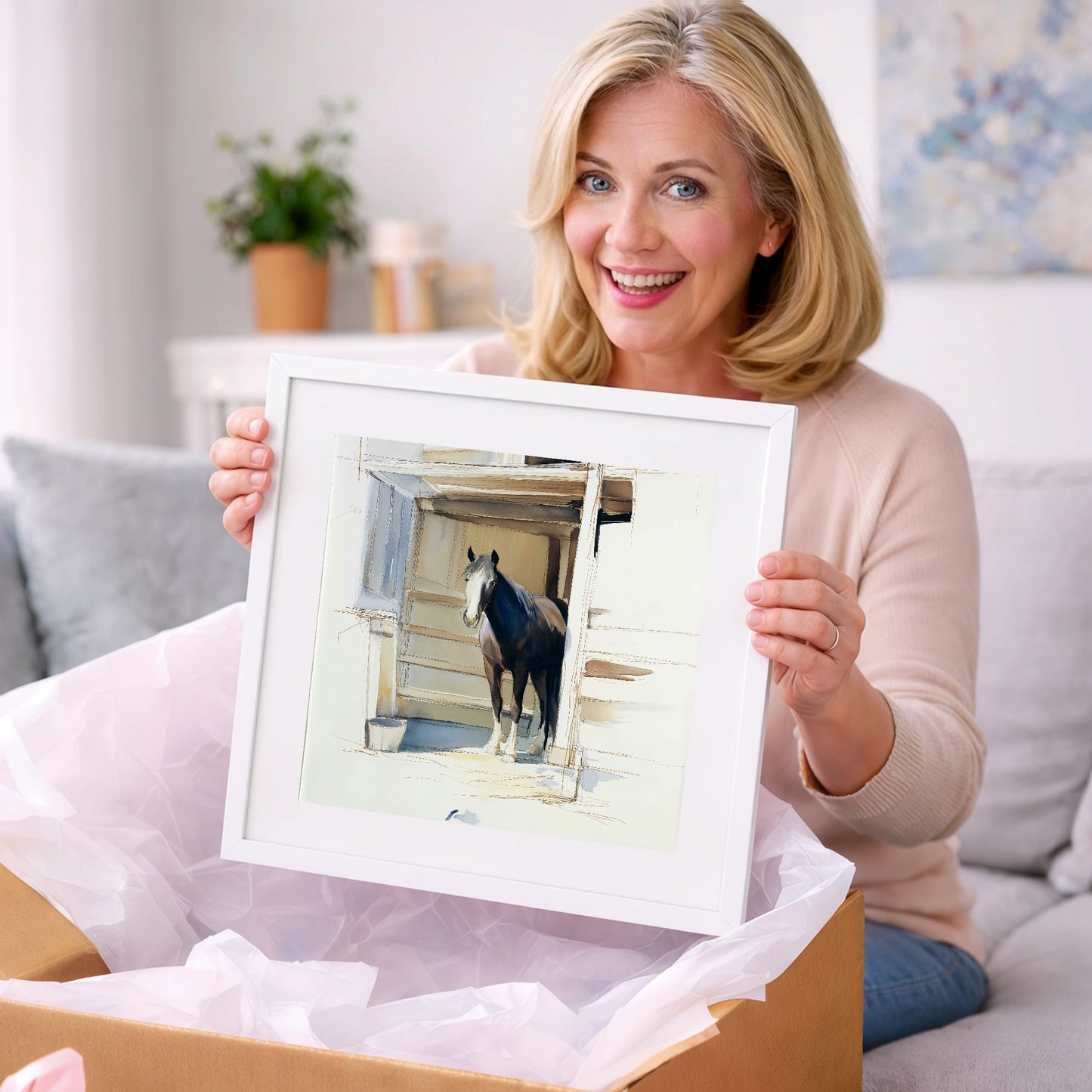 At the Stable Door - horse stable art gift idea for horse lovers