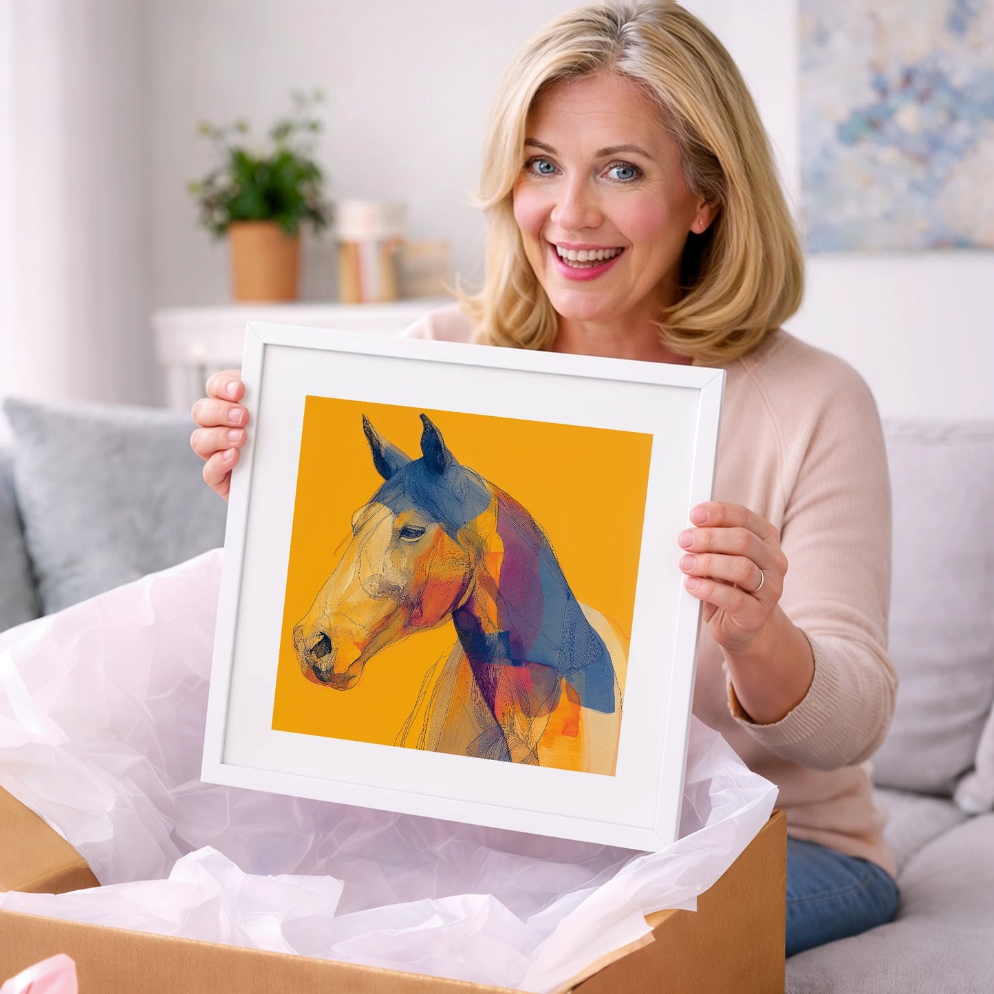 Contemporary Cobalt Equine - horse portrait art gift idea for horse lovers