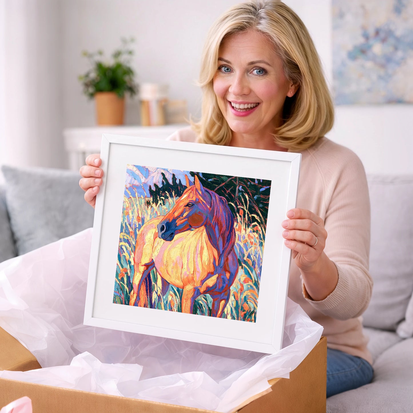 Vibrant Horse in Tall Grass - horse breed art gift idea for horse lovers