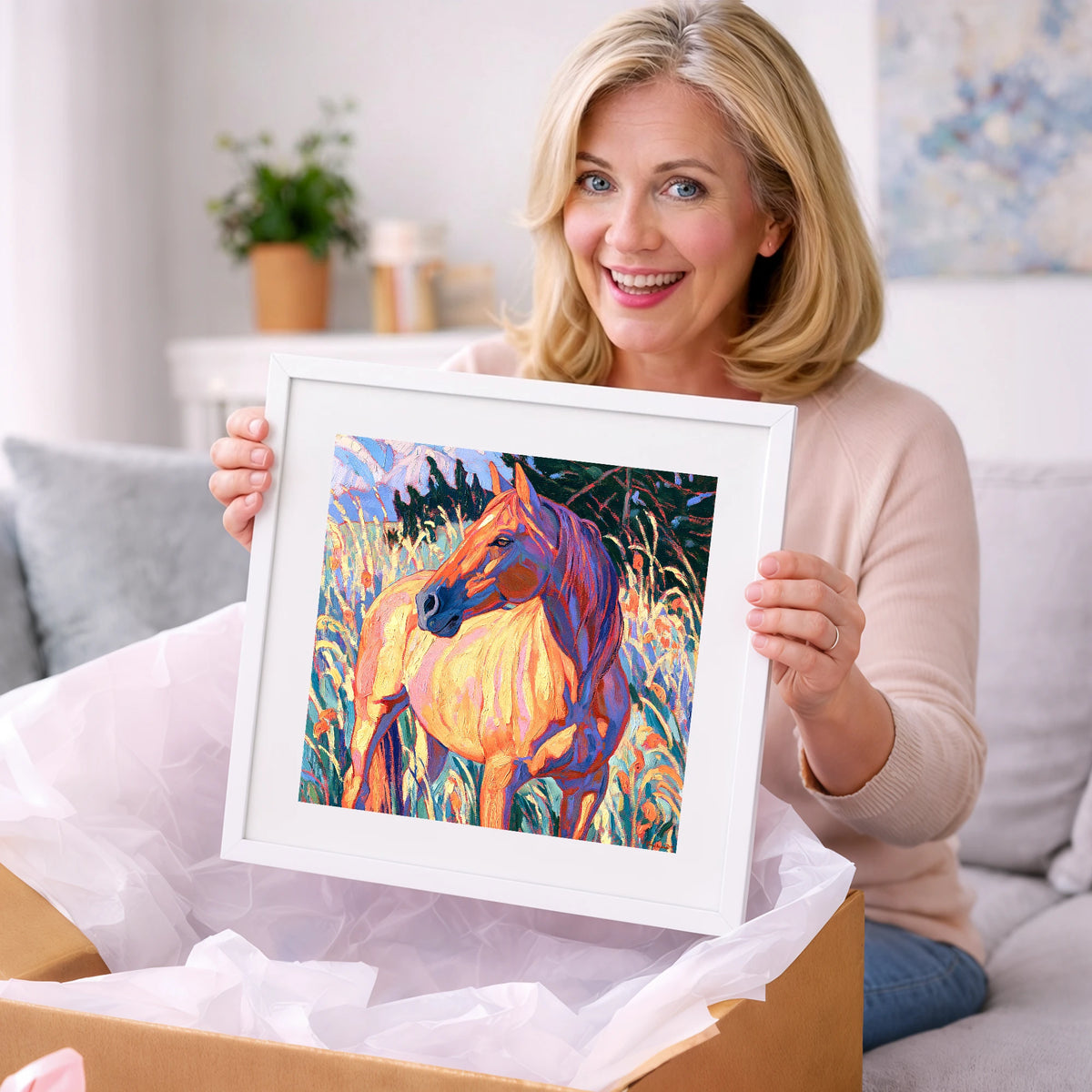 Vibrant Horse in Tall Grass - horse breed art gift idea for horse lovers