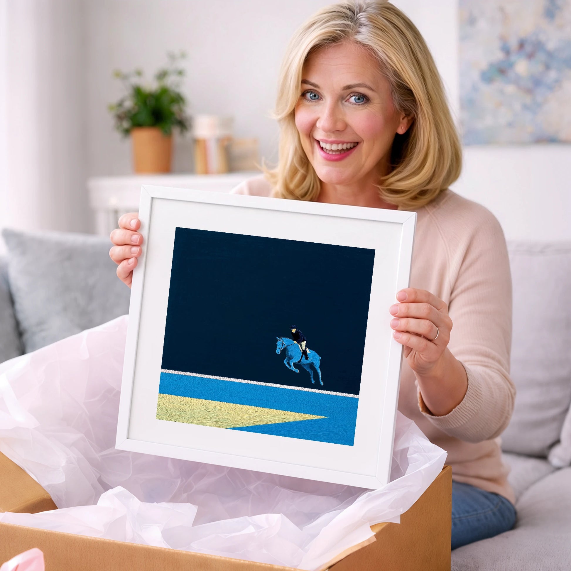 Midnight Blue Suspension - show jumping horse art gift idea for horse lovers