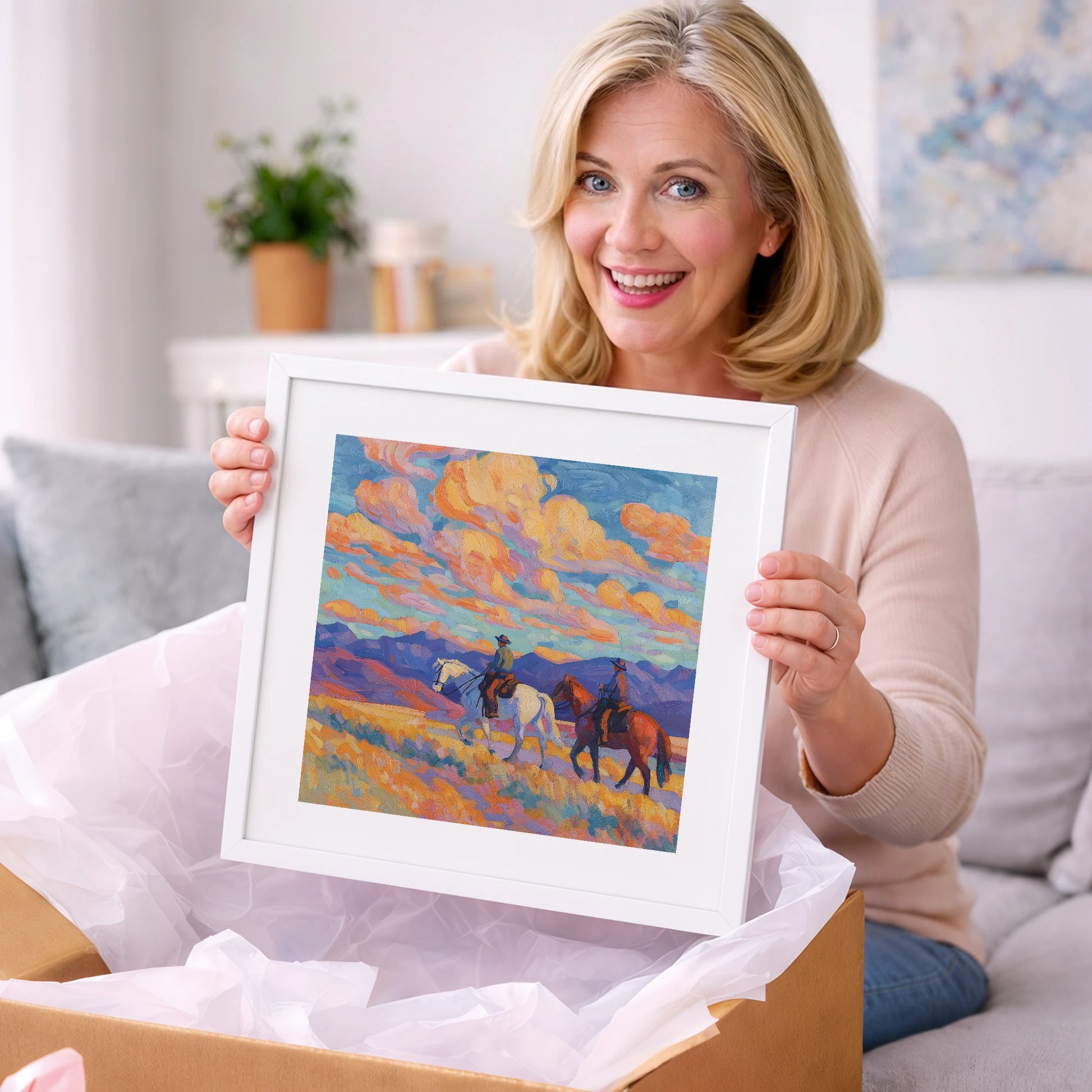 Painted Horizon Riders - horse landscape art gift idea for horse lovers