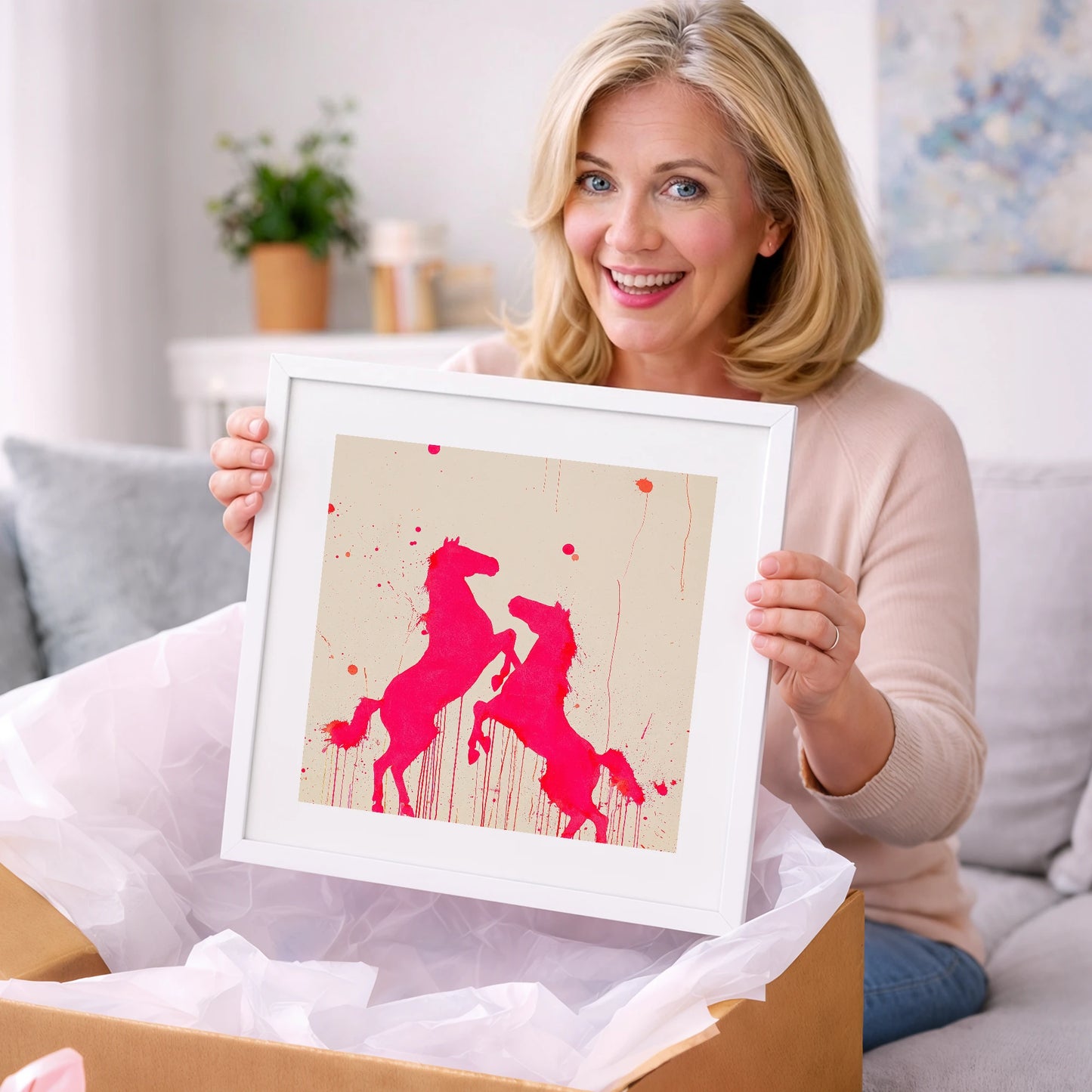 Magenta Equine Dance - wild horses art gift idea for horse lovers