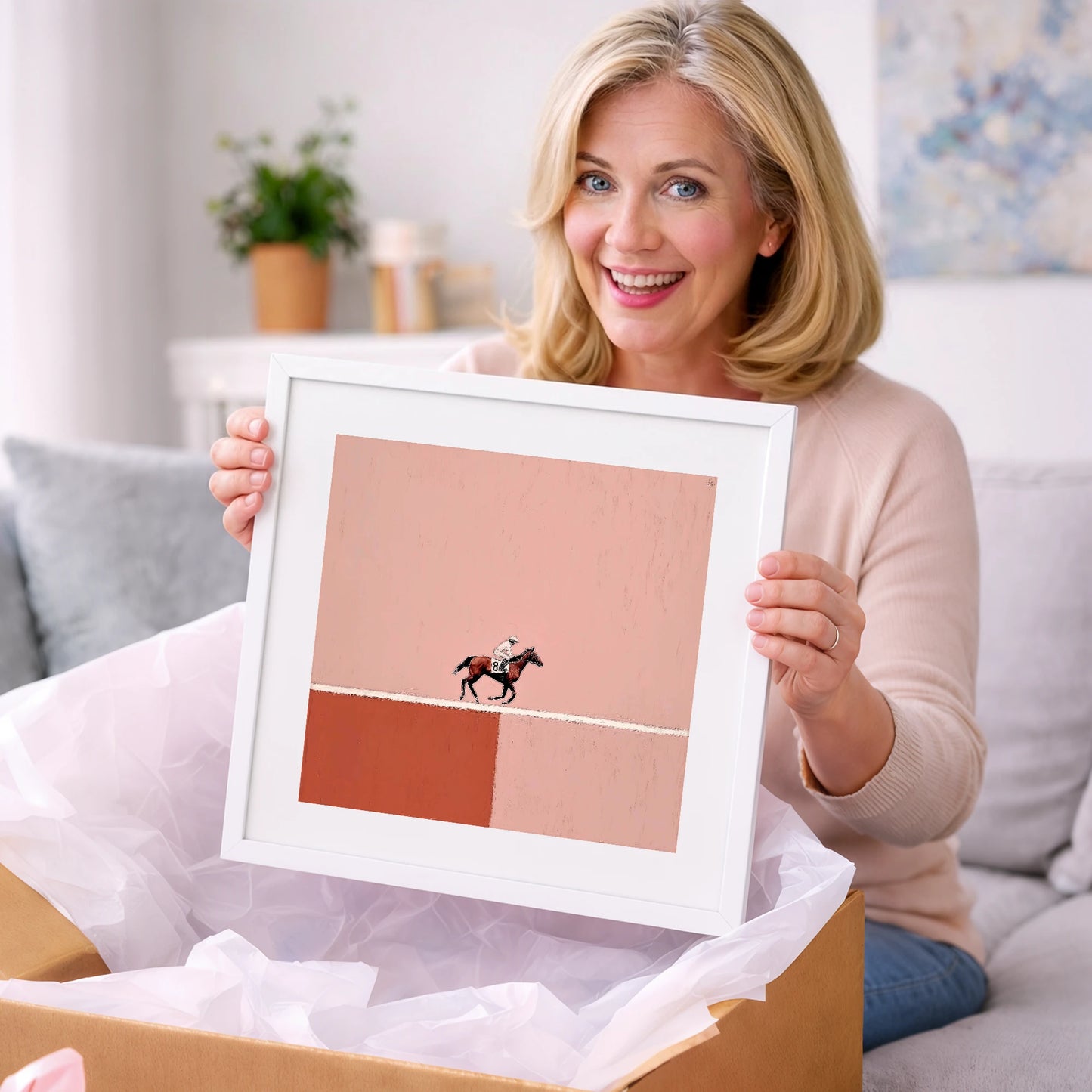 Dusty Rose Gallop - racing horse art gift idea for horse lovers