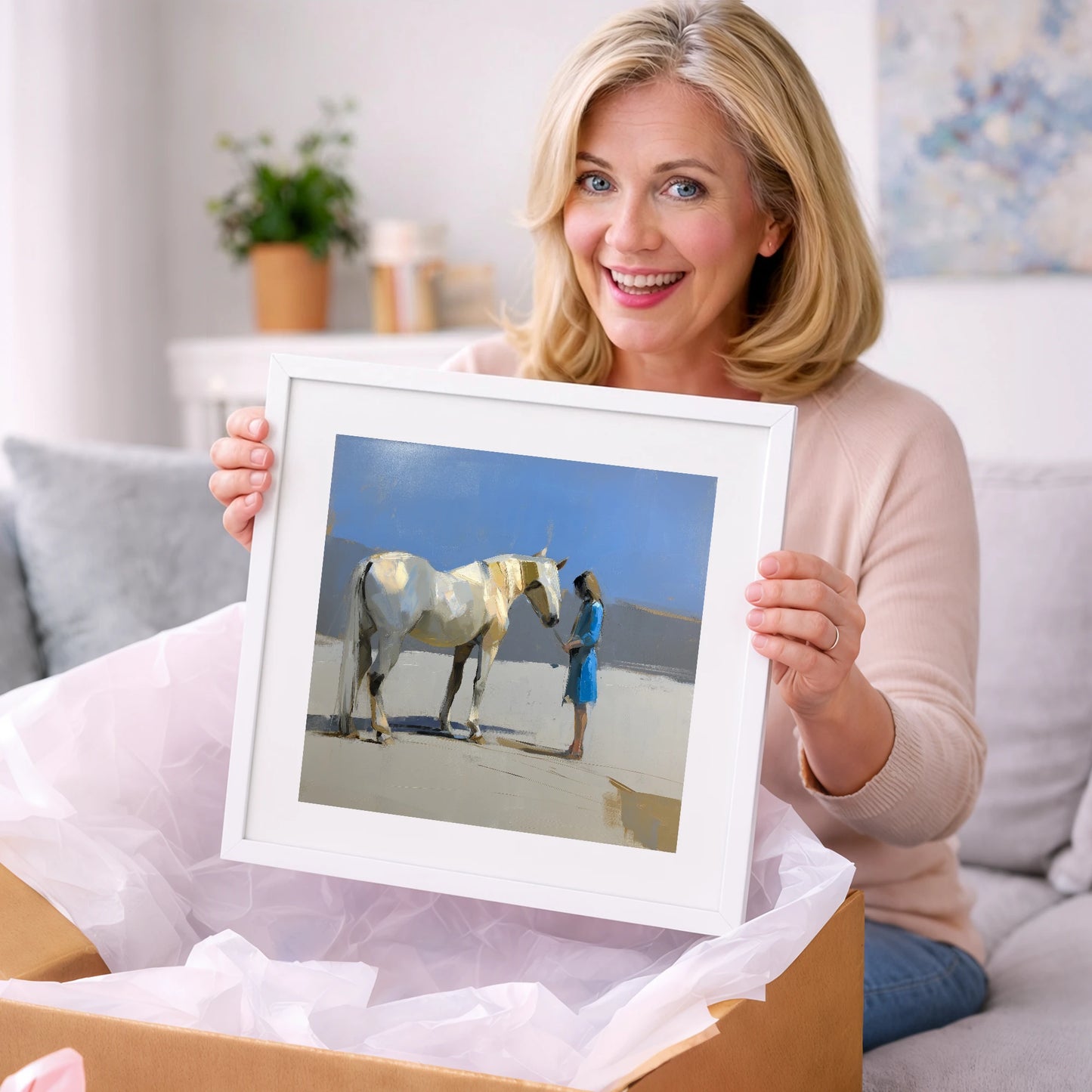 Sunlit Companion - horse & rider art gift idea for horse lovers