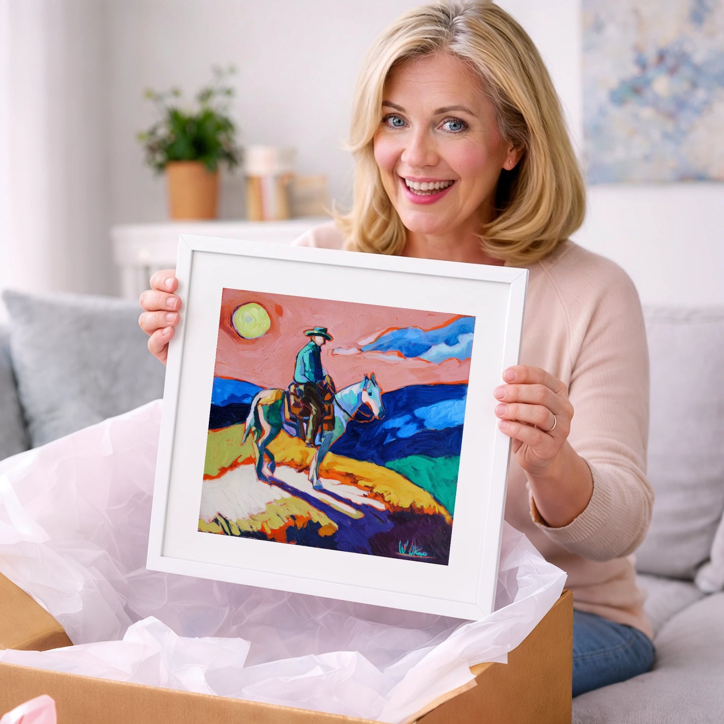 Technicolour Trail Rider - western horse art gift idea for horse lovers