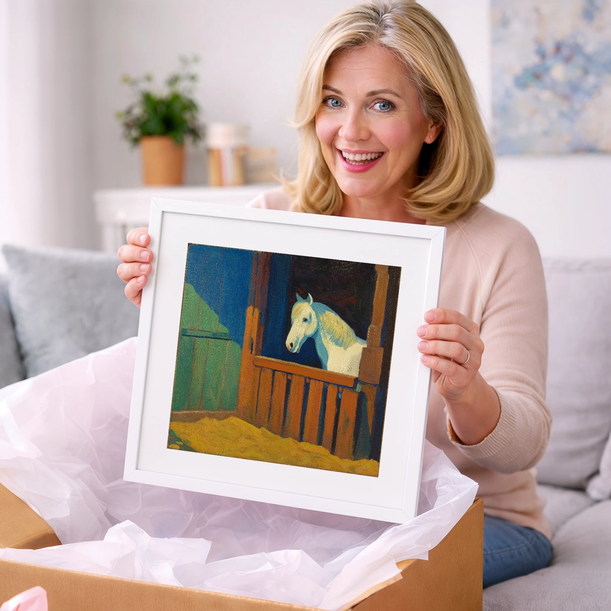 The Blue Shadowed Grey - horse stable art gift idea for horse lovers