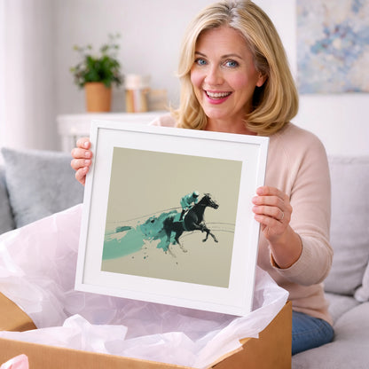 Velocity In Teal - racing horse art gift idea for horse lovers