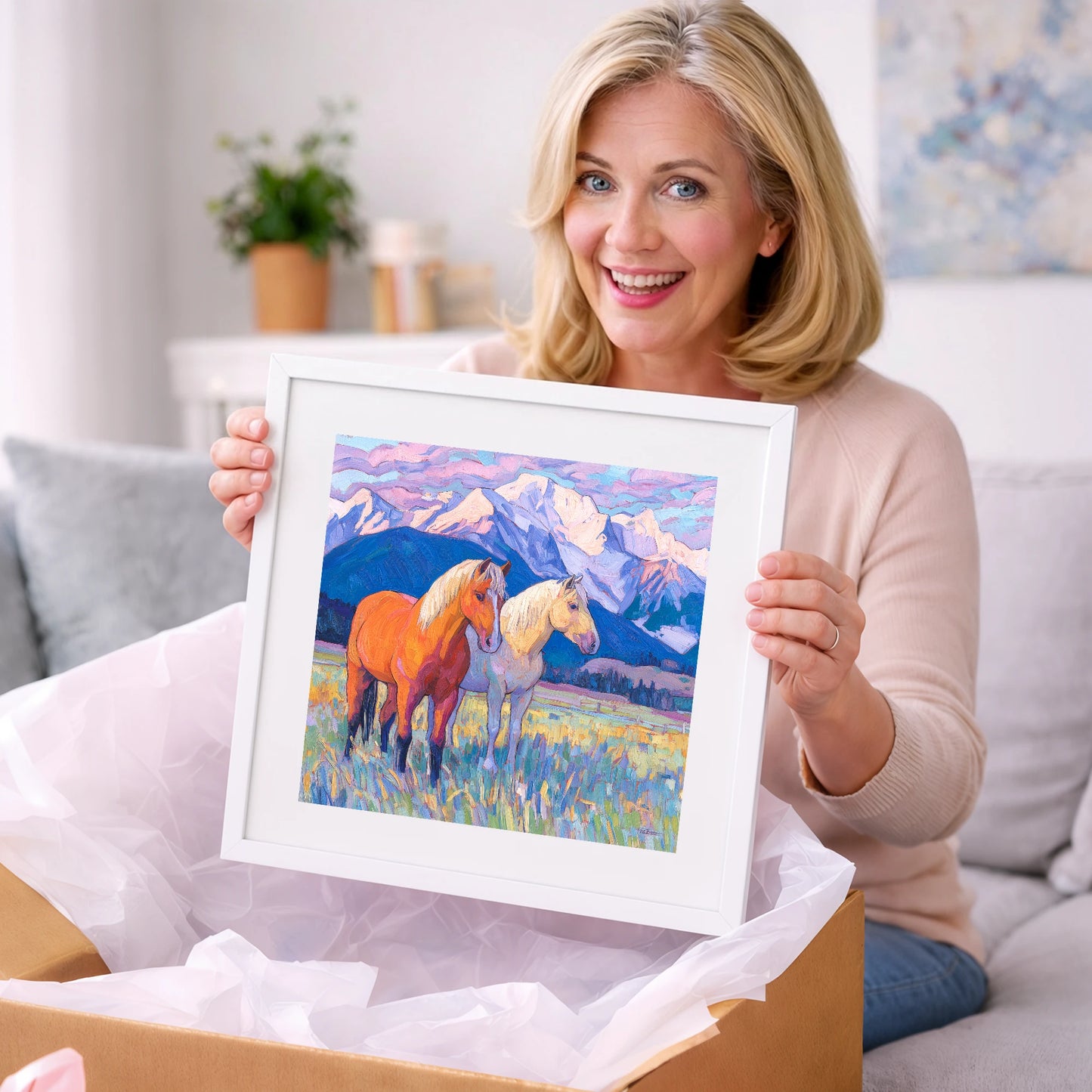 Painted Mountain Pasture - horse landscape art gift idea for horse lovers