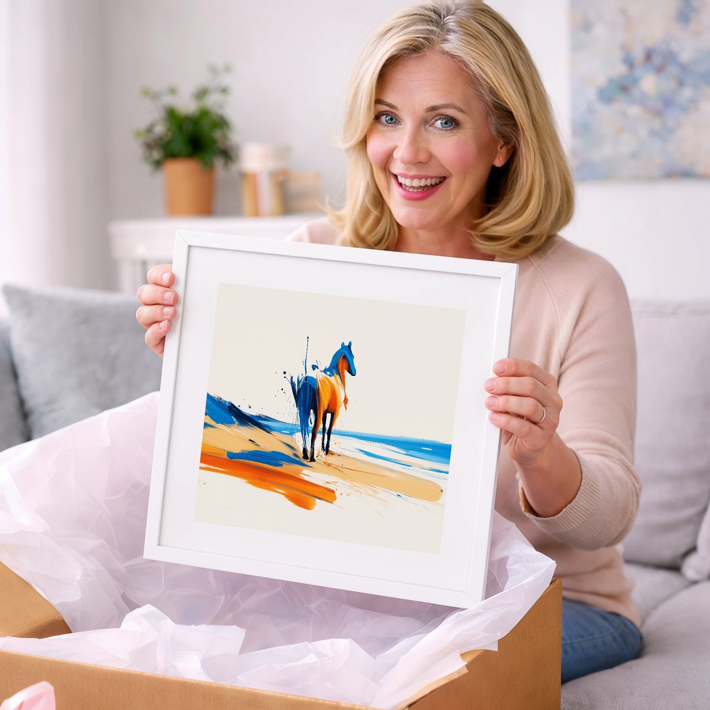 Azure Shoreline Spirit - horse landscape art gift idea for horse lovers