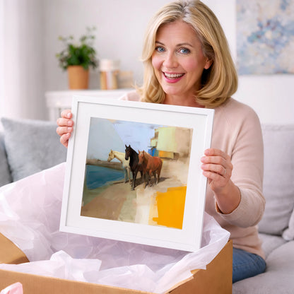 The Waterfront Trio - horse landscape art gift idea for horse lovers