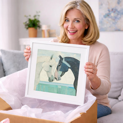 The Gentle Greeting - horse portrait art gift idea for horse lovers