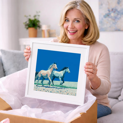 Azure Horizon Strides - wild horses art gift idea for horse lovers