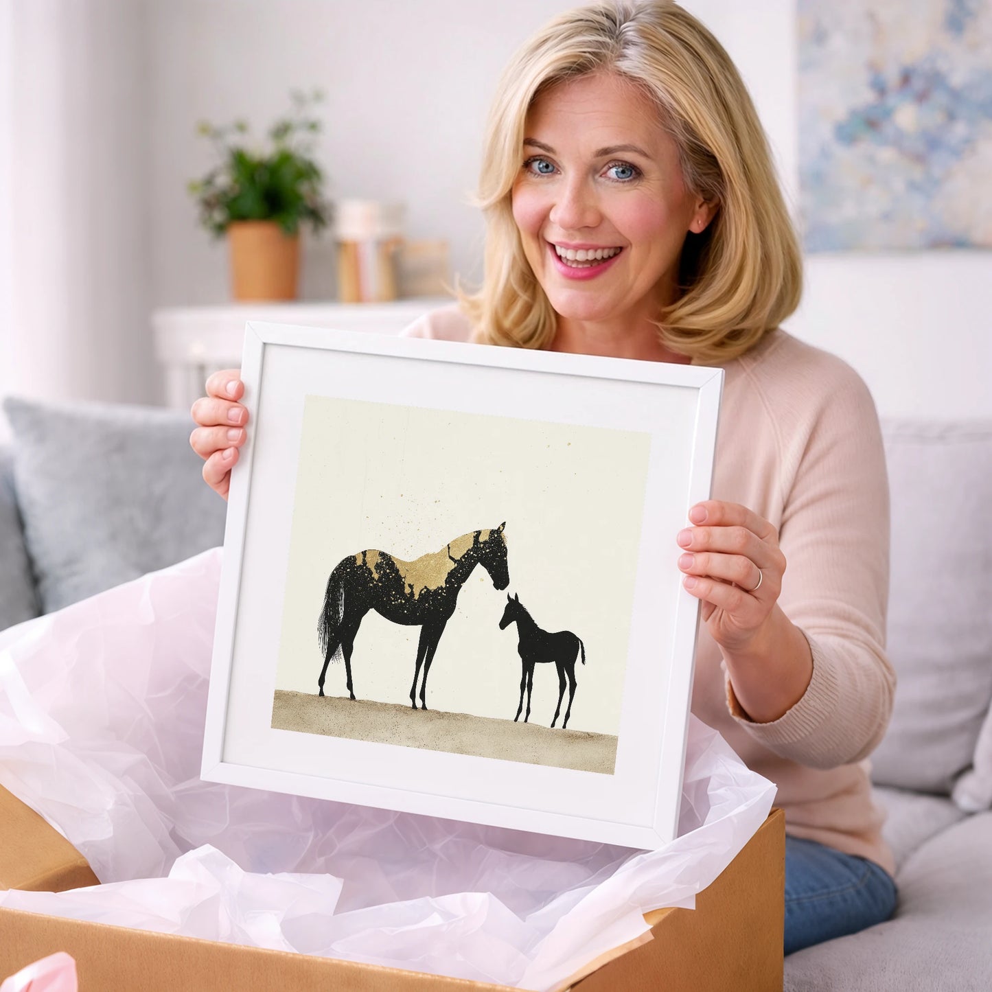 Gilded Bond - mare & foal art gift idea for horse lovers