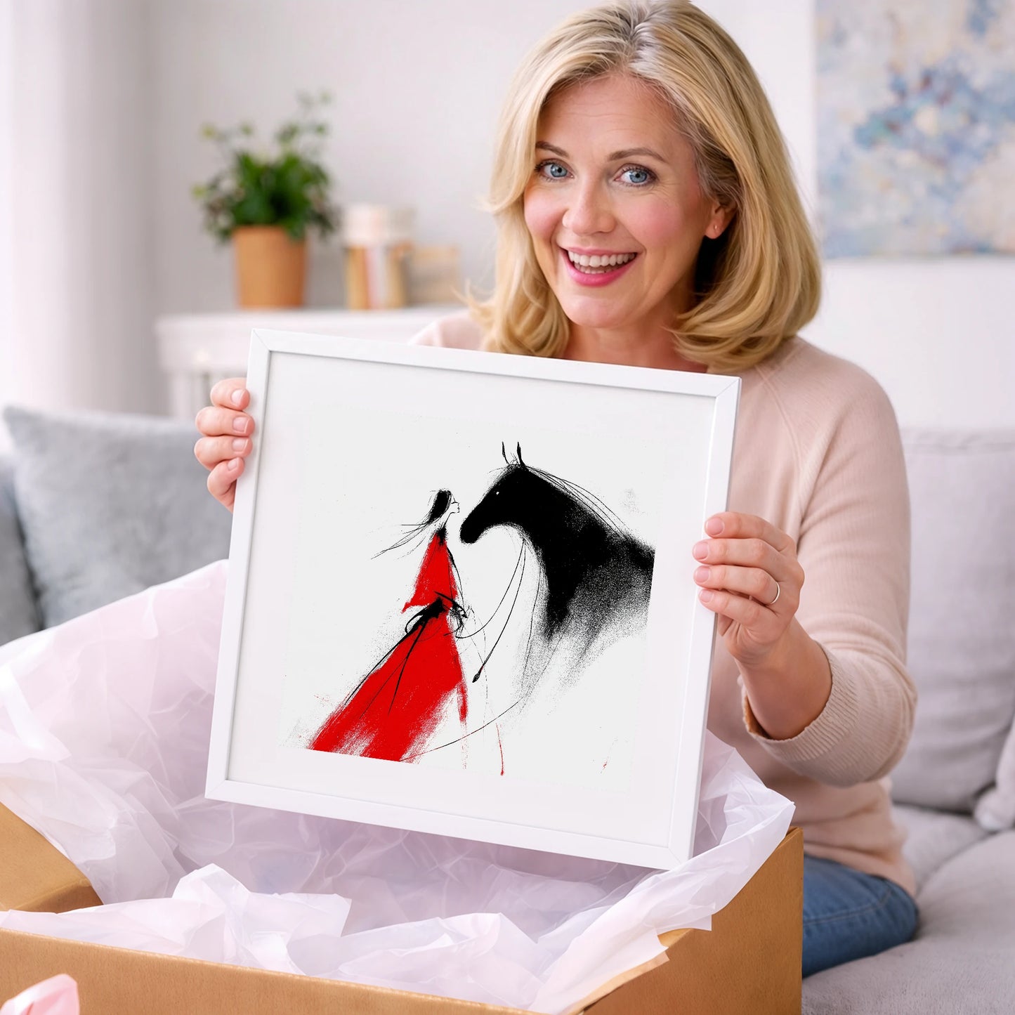 Scarlet and Shadow - horse & rider art gift idea for horse lovers