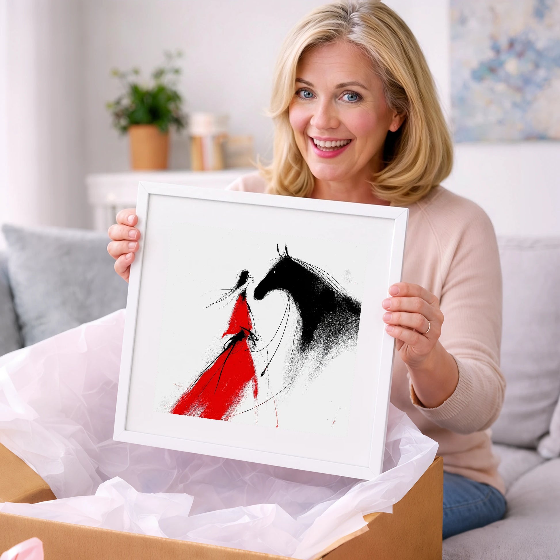 Scarlet and Shadow - horse & rider art gift idea for horse lovers