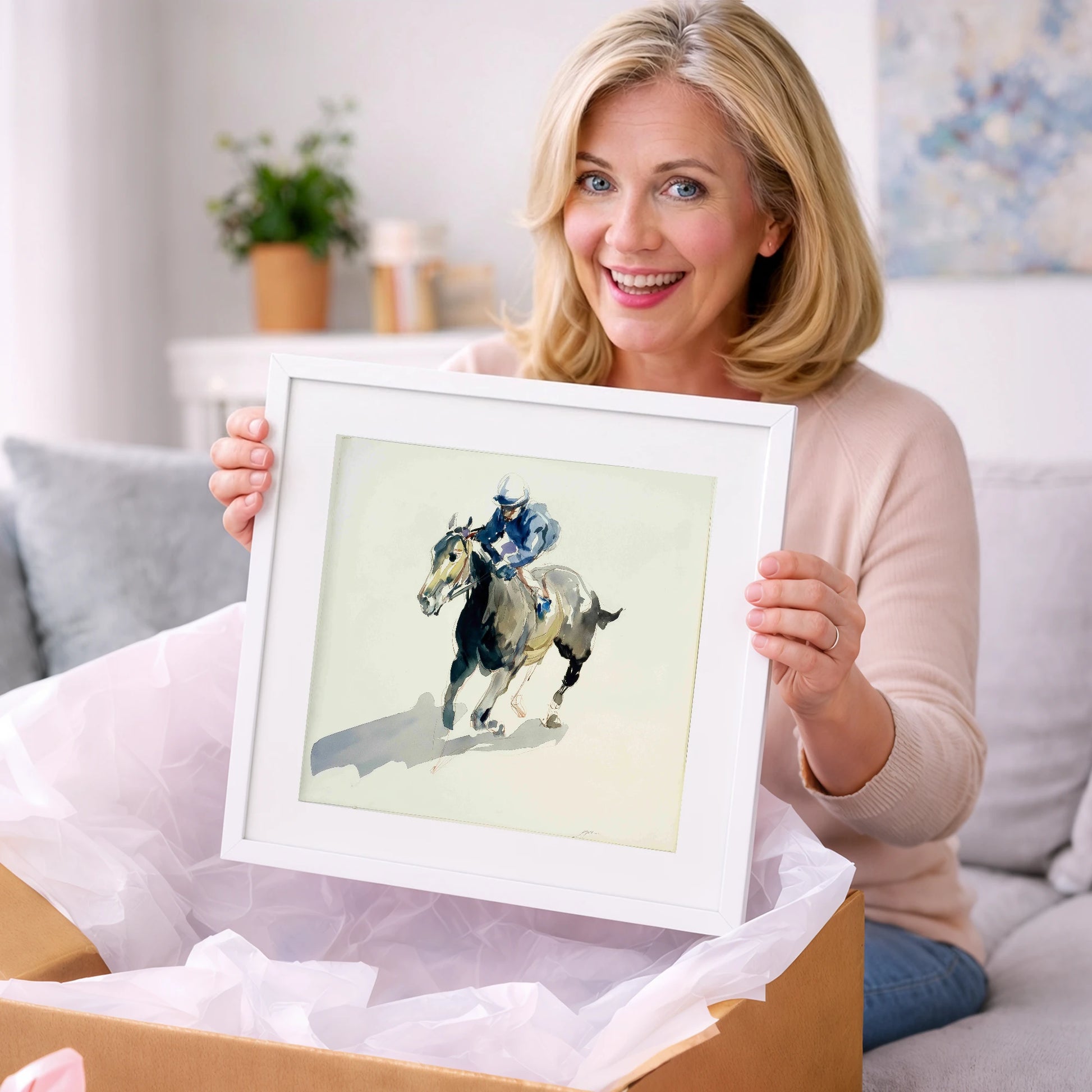 Mid-Stride in Indigo - racing horse art gift idea for horse lovers