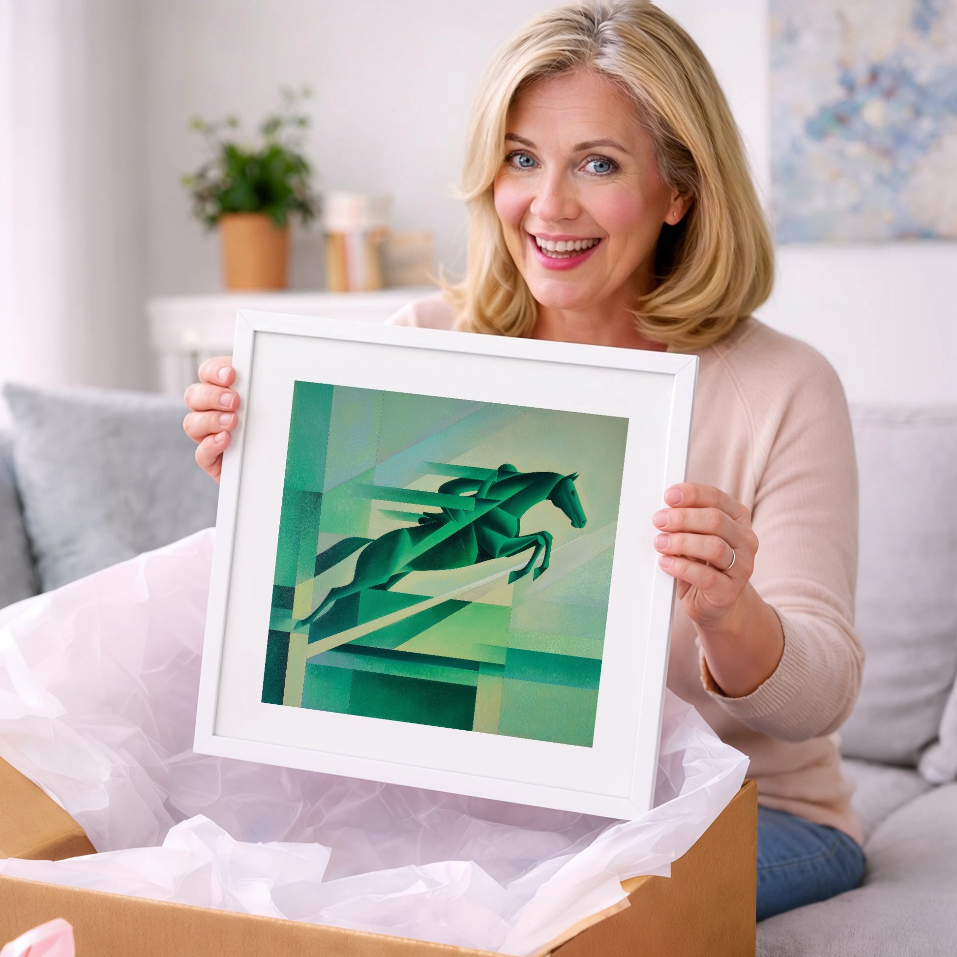 Emerald Momentum - show jumping horse art gift idea for horse lovers