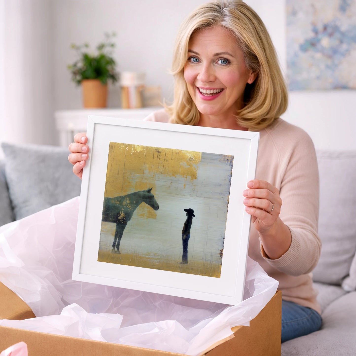 Golden Western Silhouette - western horse art gift idea for horse lovers