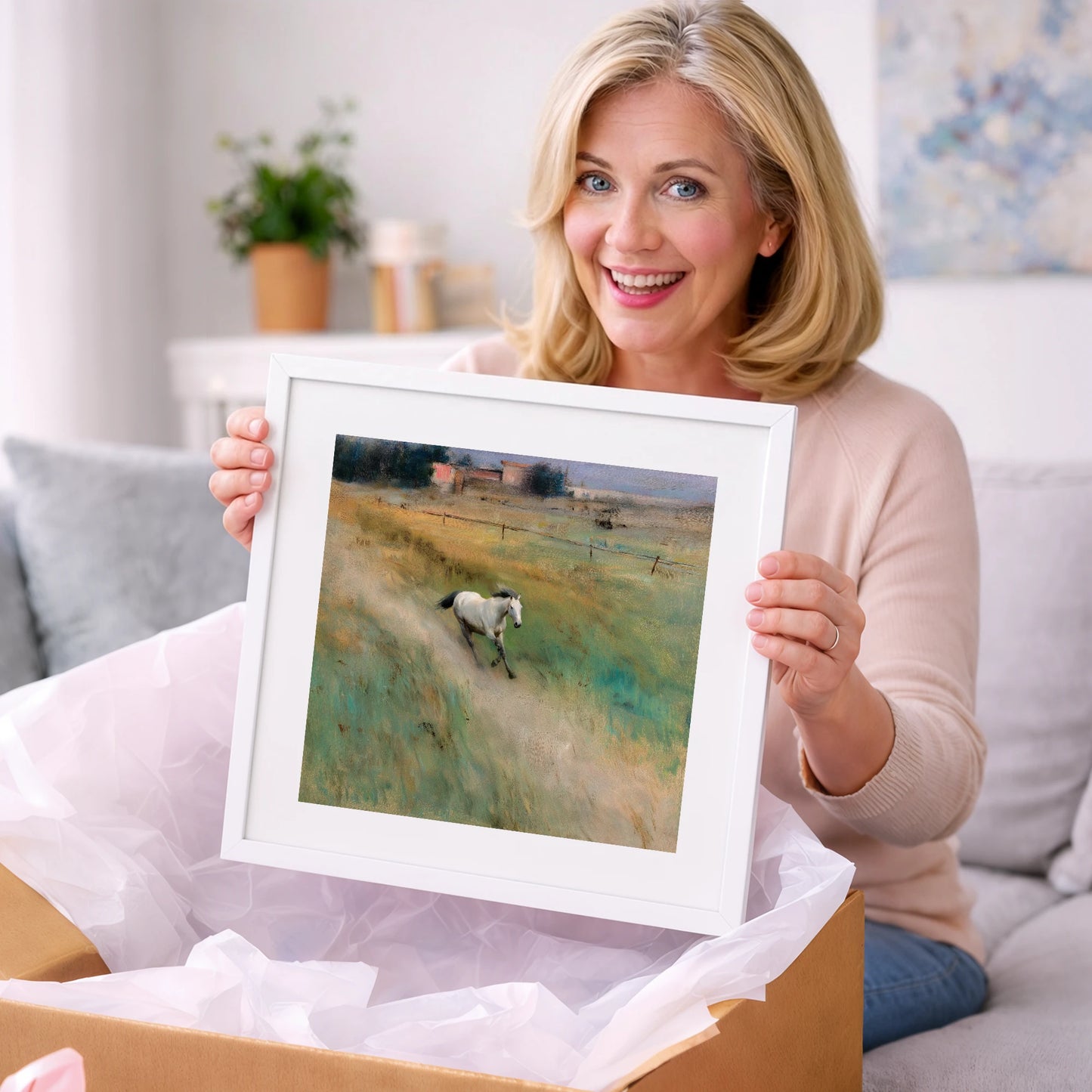 Morning Canter across the Lowlands - horse landscape art gift idea for horse lovers