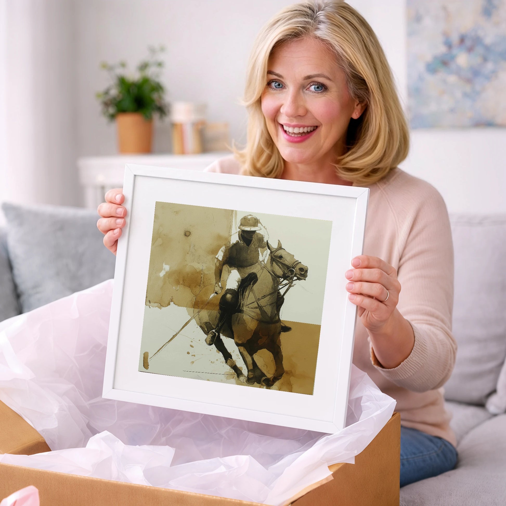 Sepia Polo Pursuit - polo horse art gift idea for horse lovers