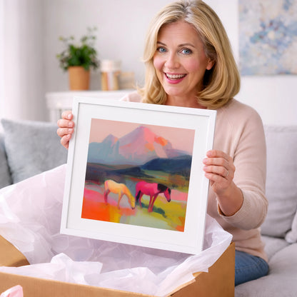Vivid Mountain Pasture - horse landscape art gift idea for horse lovers