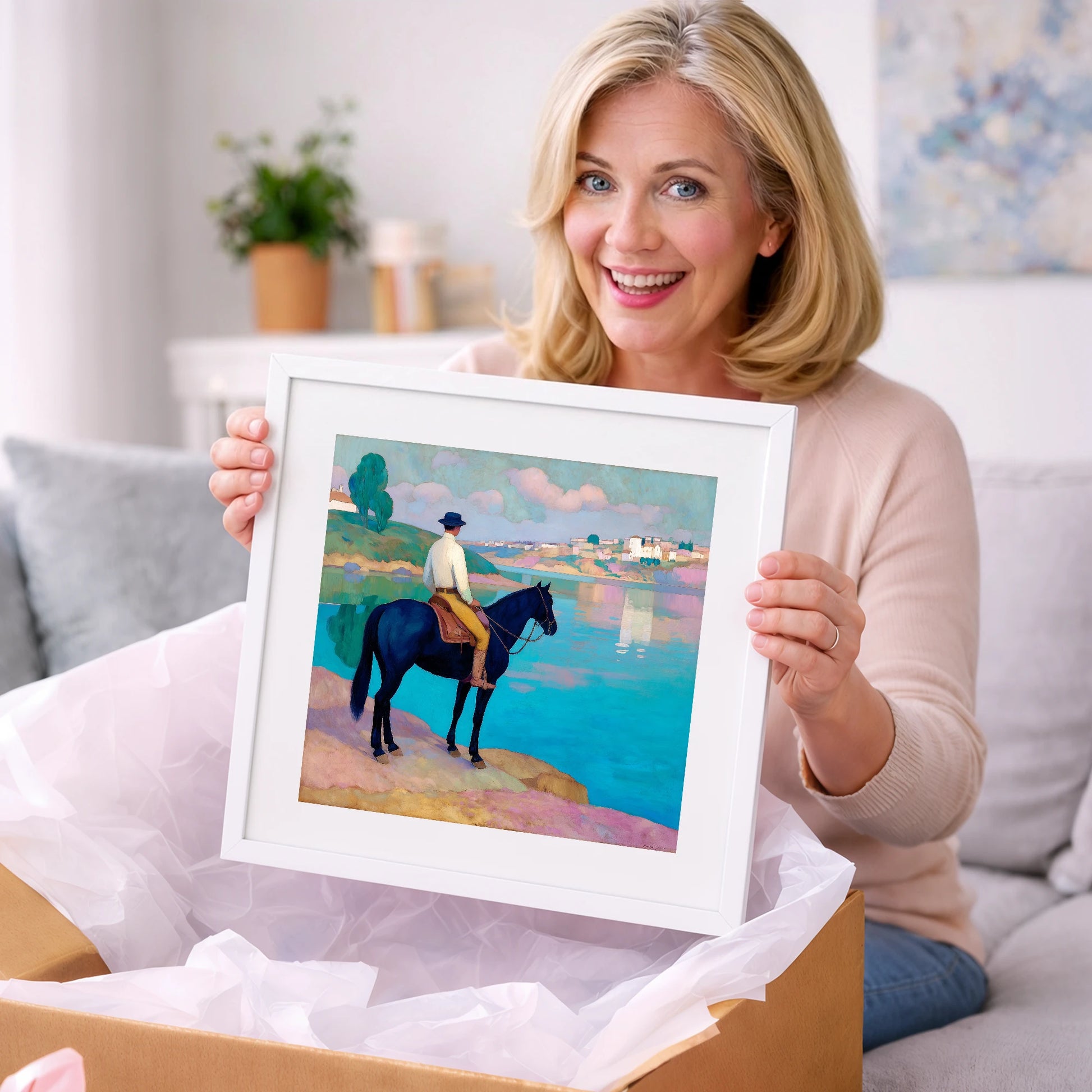 Gazing Across Vivid Waters - beach horse art gift idea for horse lovers