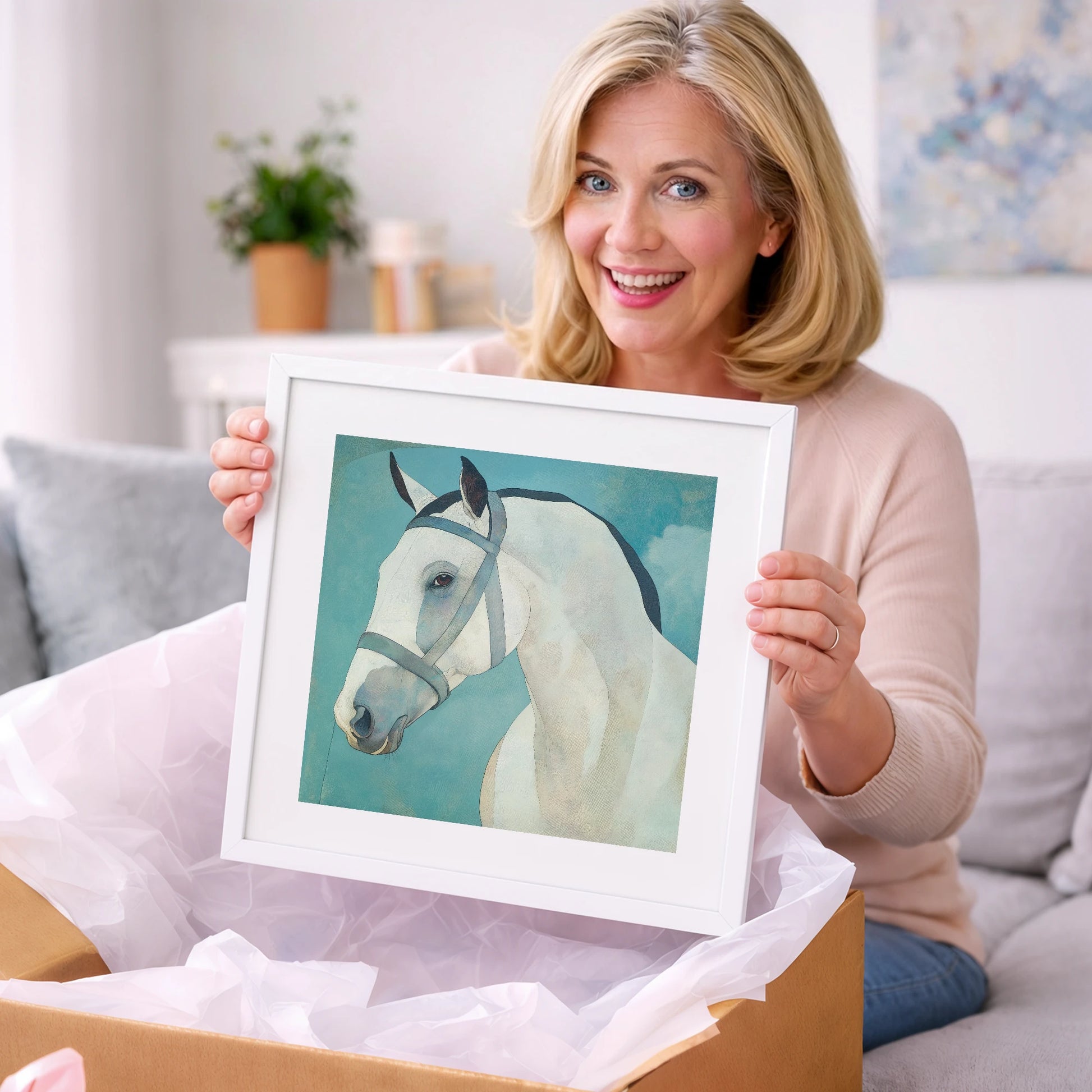 Serene Focus in Teal - horse portrait art gift idea for horse lovers