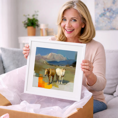 Abstract Alpine Companions - horse landscape art gift idea for horse lovers