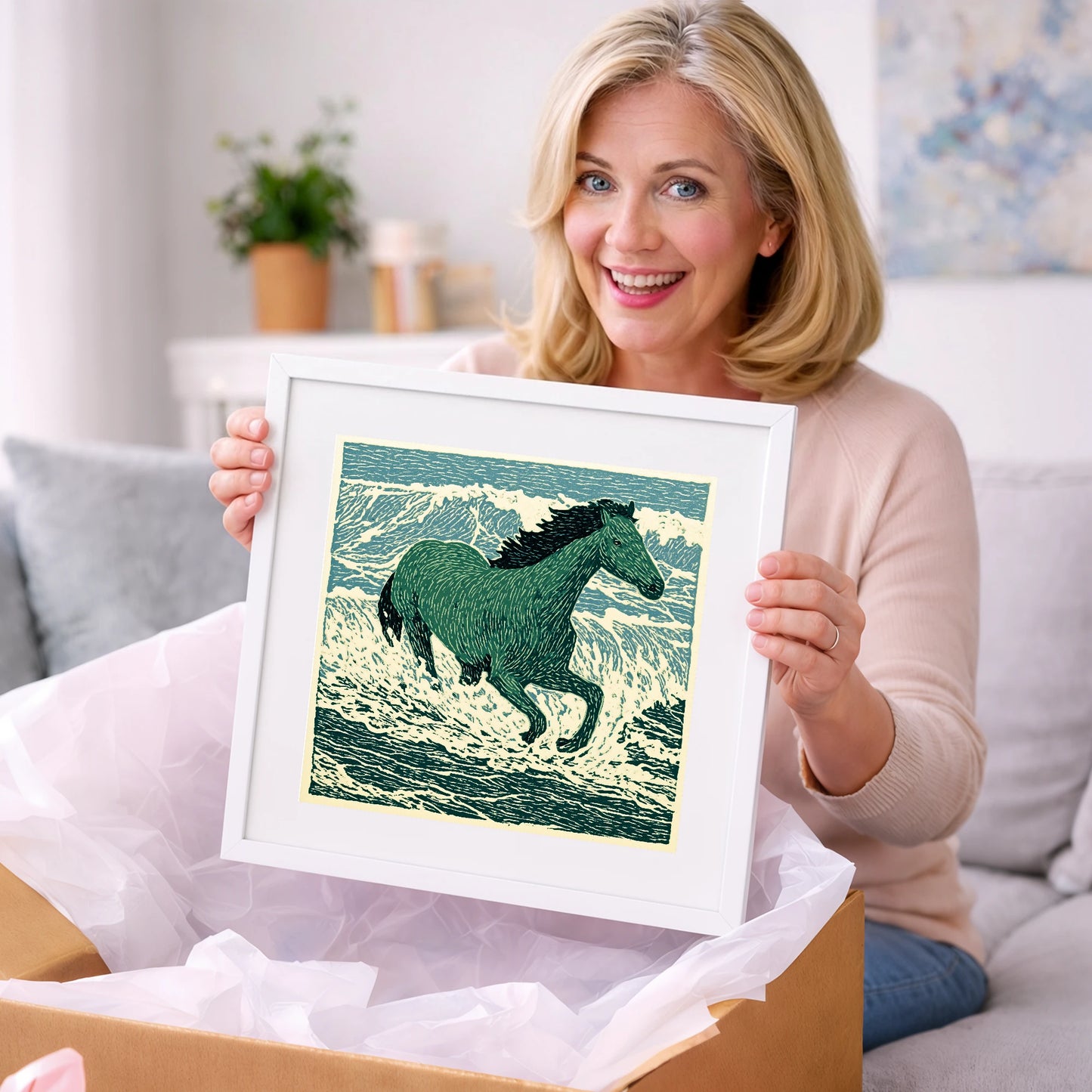 Emerald Surf Canter - beach horse art gift idea for horse lovers