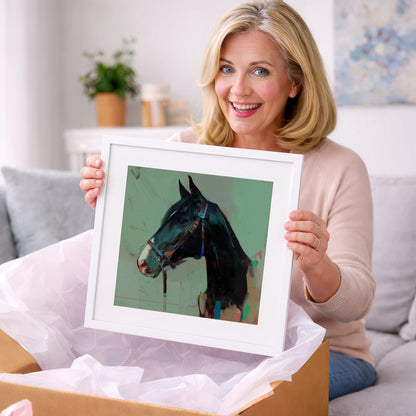 Midnight Profile in Teal - horse portrait art gift idea for horse lovers