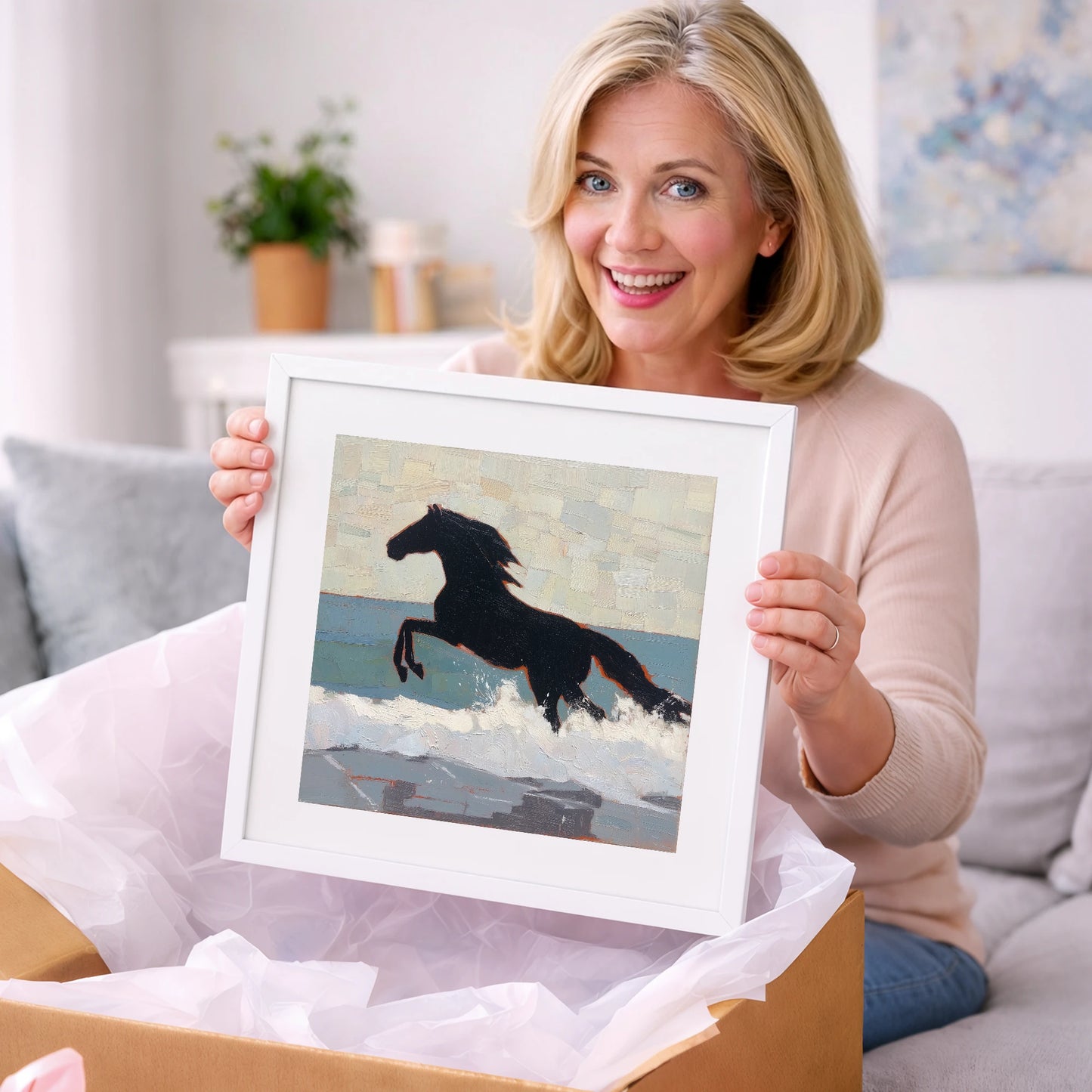 Surf Breaker Silhouette - beach horse art gift idea for horse lovers