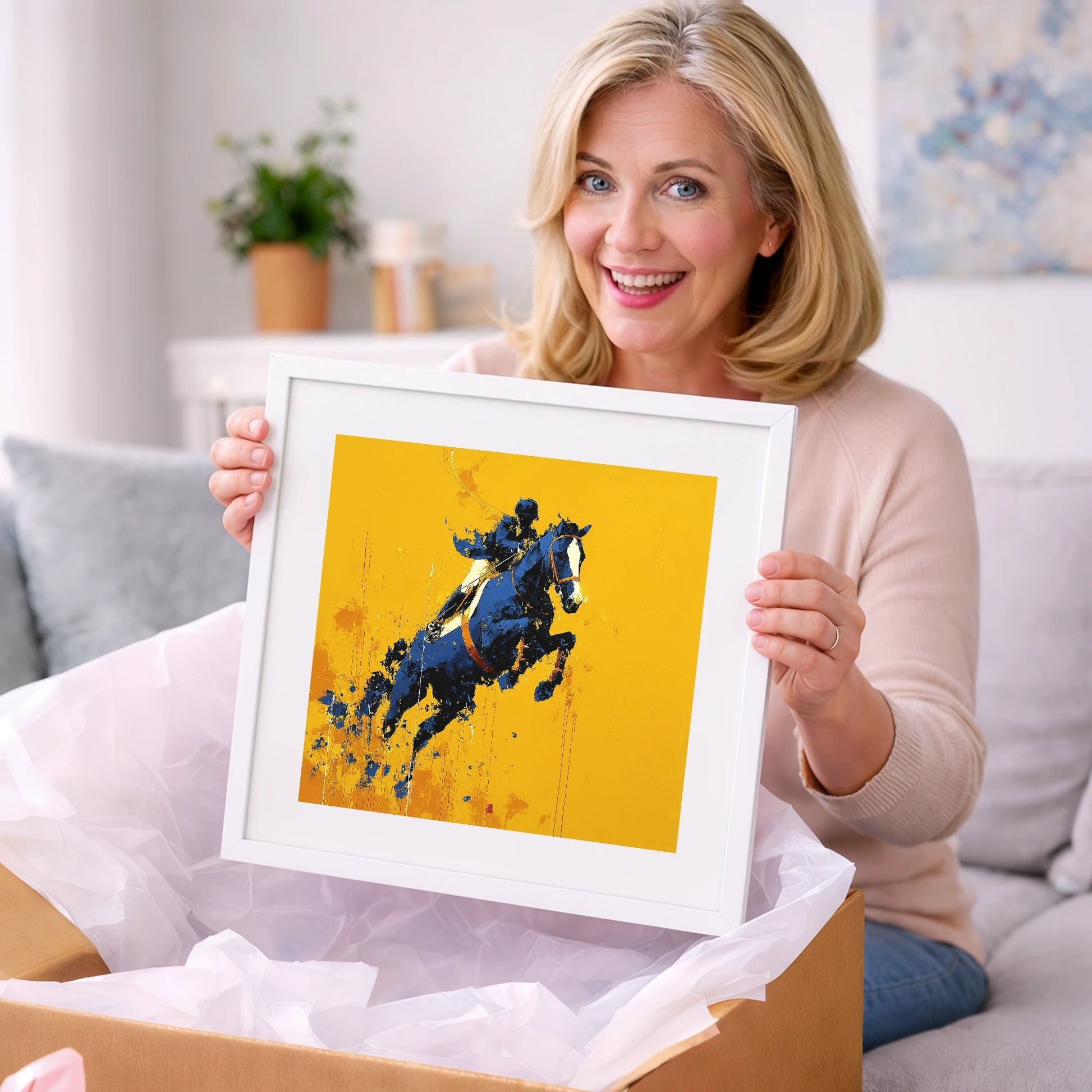 Airborne in Navy - show jumping horse art gift idea for horse lovers
