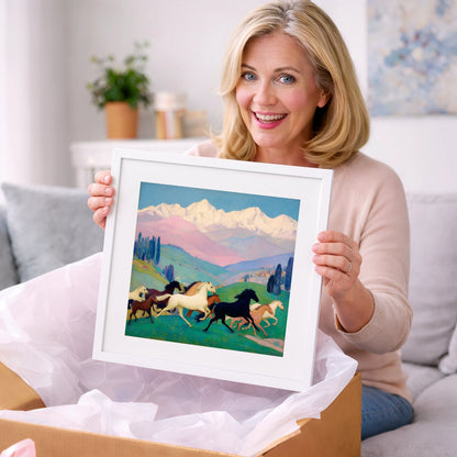 Vibrant Alpine Herd - horse landscape art gift idea for horse lovers