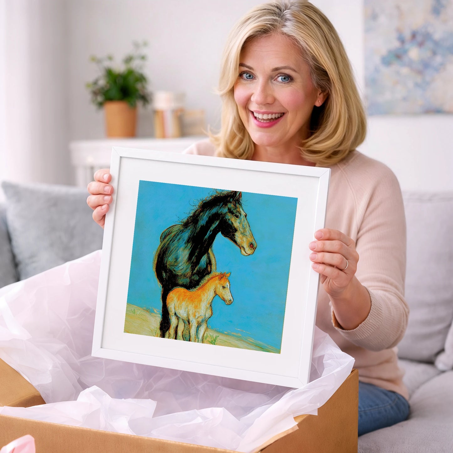 Cerulean Bond - mare & foal art gift idea for horse lovers