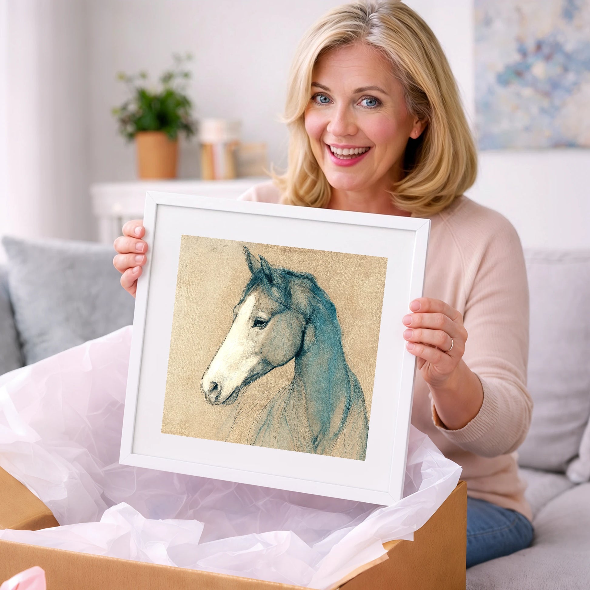 Teal Equine Study - horse portrait art gift idea for horse lovers