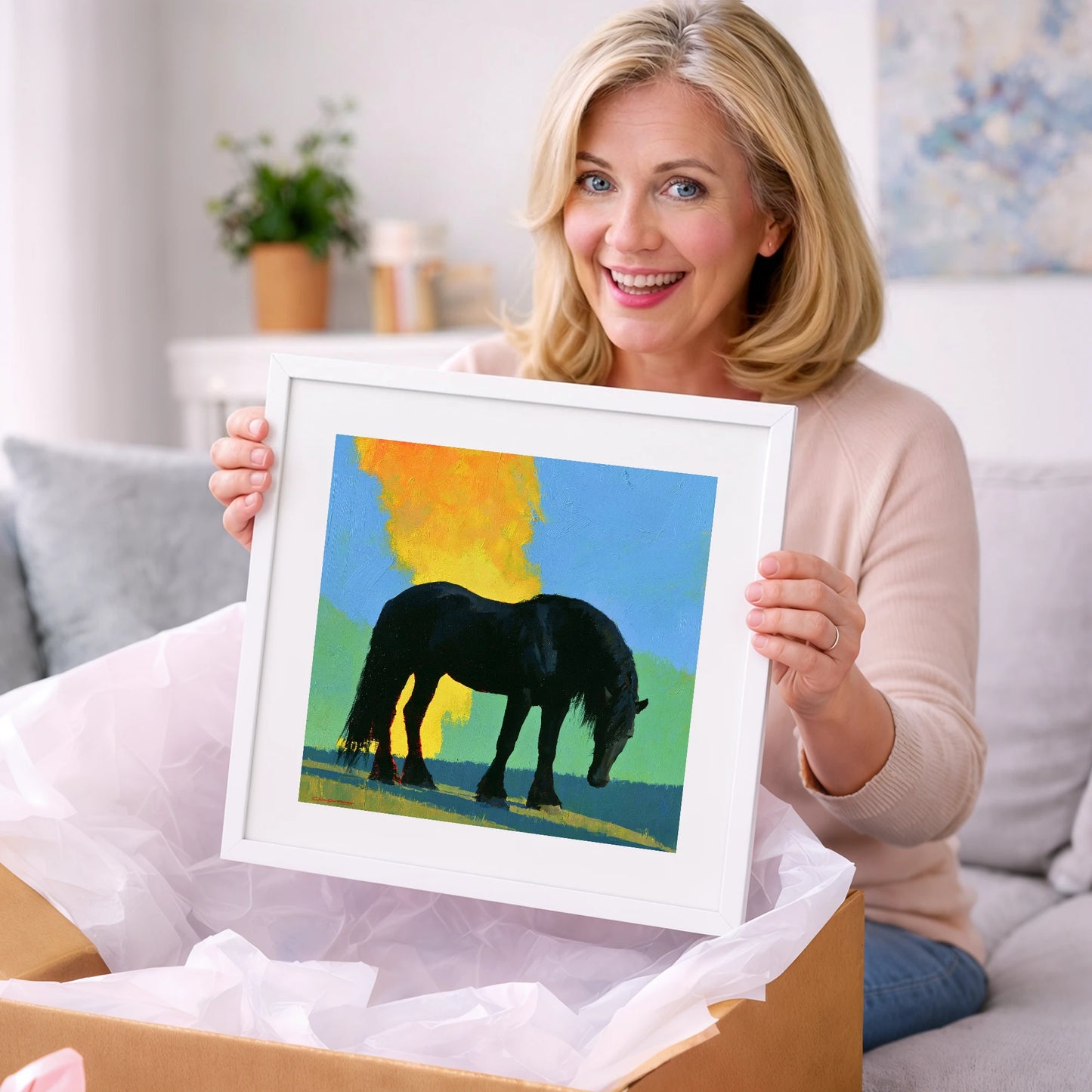 Black Heavy Horse Vibrant Landscape - horse breed art gift idea for horse lovers