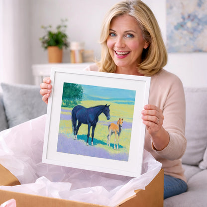 Lavender Meadow Bond - mare & foal art gift idea for horse lovers