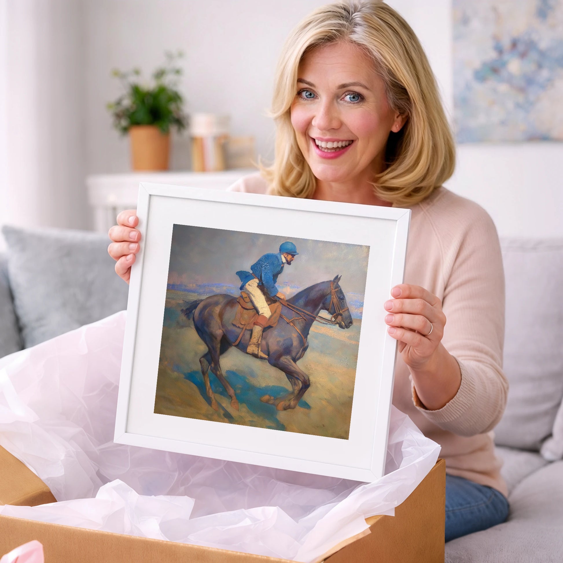 Azure Rhythm at Dawn - racing horse art gift idea for horse lovers