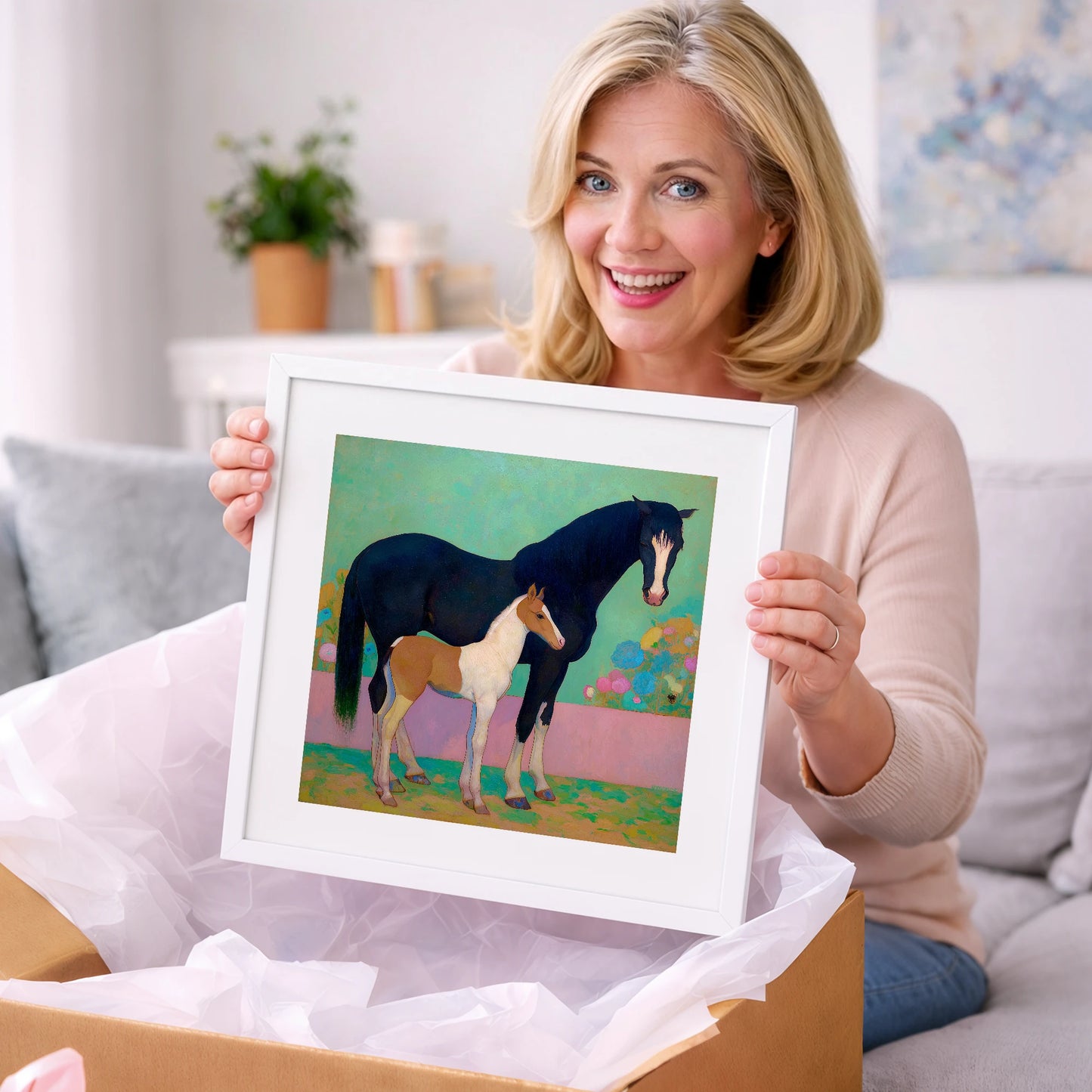 Midnight Dream Mare and Foal - mare & foal art gift idea for horse lovers