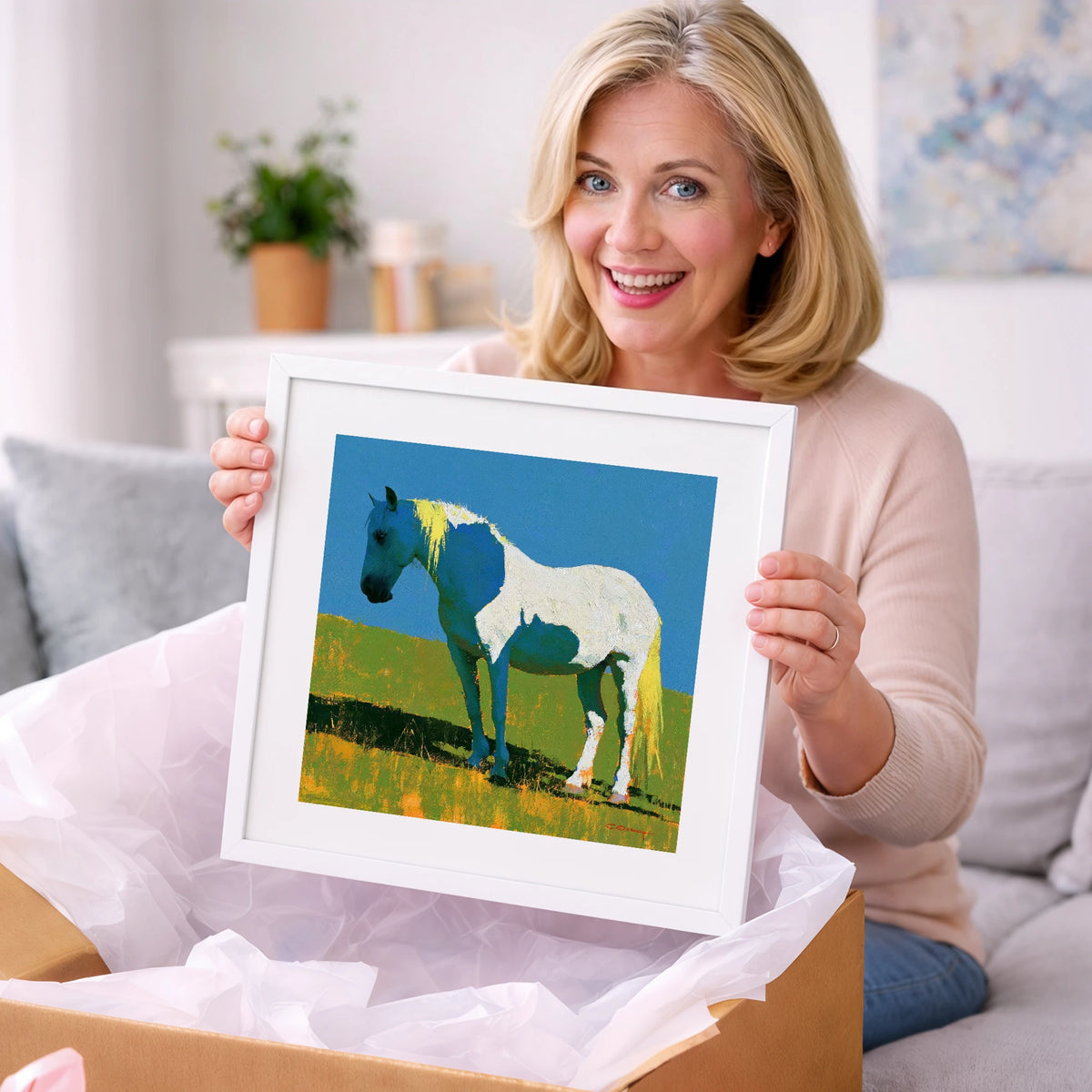 White Horse With Indigo Shadows - horse breed art gift idea for horse lovers