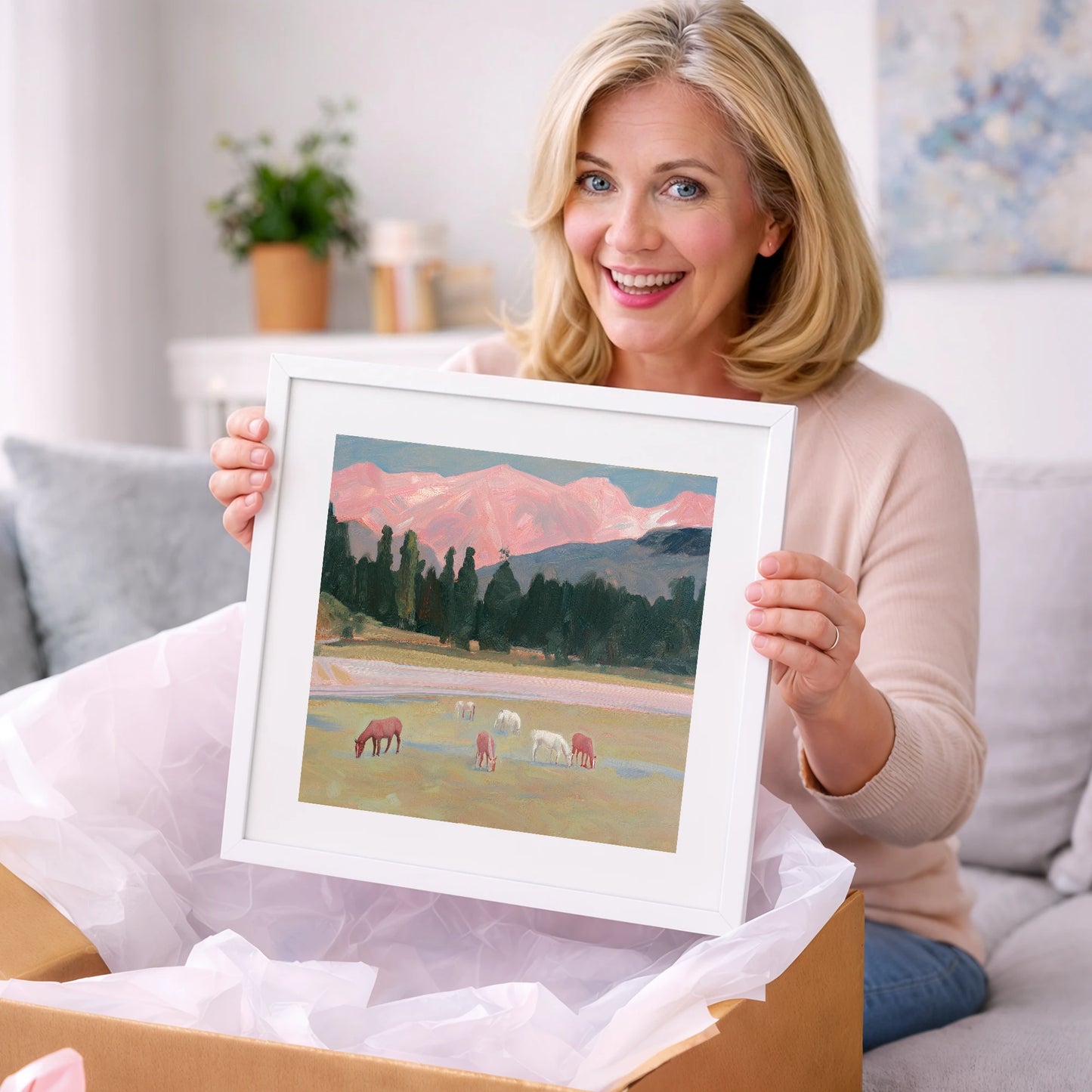 Alpenglow Pastures - horse landscape art gift idea for horse lovers
